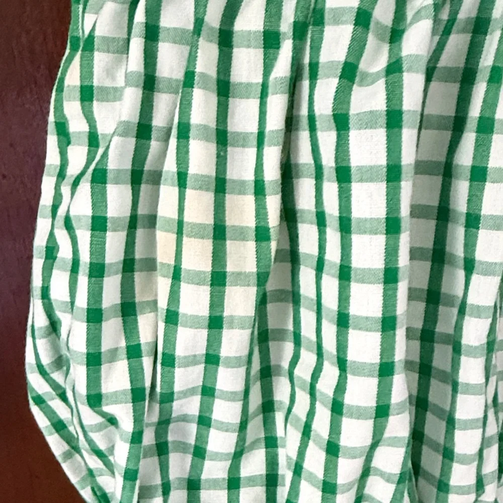 The Smocking Place Tractor Bubble Romper 6M Green Gingham Boys 100% Cotton